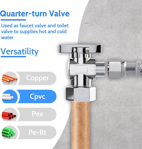 VINTEX Toilet Connector Plumbing Kit, Complete Toilet Set Valve with 12" Long Stainless Steel Connector Hose