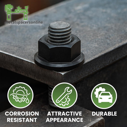 Metal Spacers Online M8 1.25 10 Pack 10.9 13mm x Thread Flange Nuts Black Zinc Steel, Grade Lock Nut with Drive