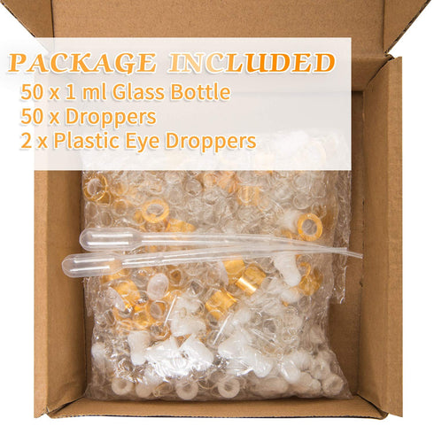 Rocinha 50 Pcs Sample Dropper Bottles - Clear Mini Dropper Bottles with Small Liquid for Essential Oils Sample Cosmetic