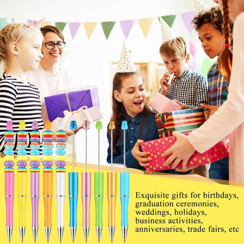 Crtiin 50 Pieces Beadable Pen Bulk, Black Ink Beaded Ballpoint Pens with 50 Refills for DIY Gift Kids Office Supplies