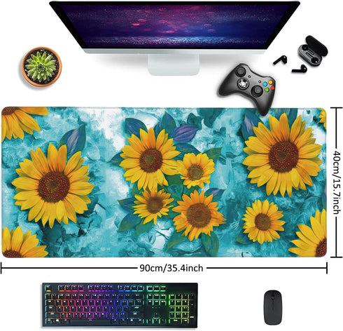 Modern Abstract Art Sunflowers Gaming Mouse Pad XXL Large Desk Mouse Pad Keyboard Mat with Stitched Edges Waterproof Non-Slip Desk Mat for Laptop,Keyboard,Computer 35.4 * 15.7 Inch by Uiaoiais