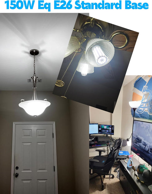 E26/E27 LED Bulb, 150W Equivalent, 2000 Lumen, 6000K Daylight White, 15W Ceiling Fan LED Light Bulb, Pack of 1