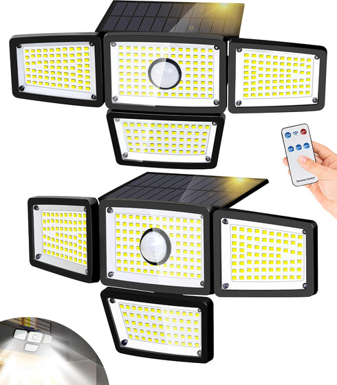 4 Heads Sensor Lamp Solar, Motion Sensor Outdoor Lights 3000LM, 283 LED,6500