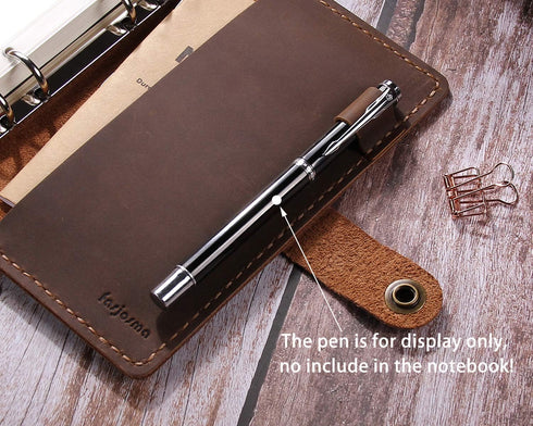Leather Writing Journal Notebook, A6 Personal Size Traveler's Notebook with Pockets, 6 Ring Binder Planner