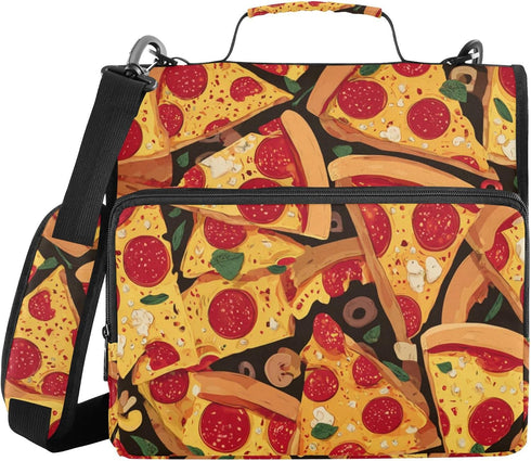 Fisyme Vintage Sausage Pizza Zipper Binder 3 Ring with Zipper and Shoulder Strap