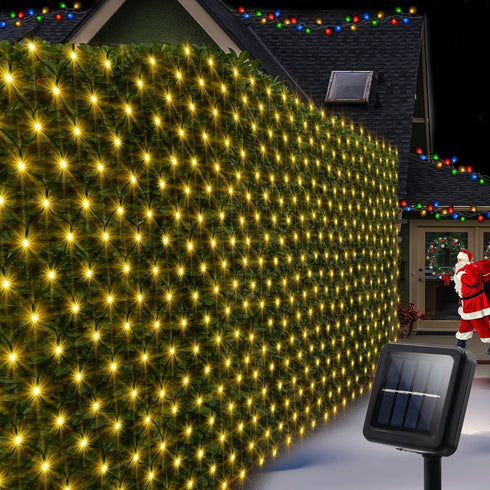 Net Lights Solar Powered, 100 LED 5Ft x 5Ft Bush Net Light Outdoor, Auto On/Off, 8 Modes for Tree Fence Backyard Bush
