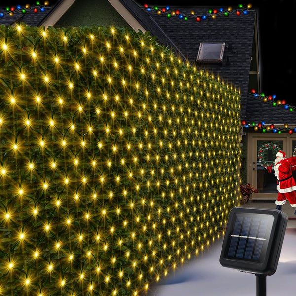 Net Lights Solar Powered, 100 LED 5Ft x 5Ft Bush Net Light Outdoor, Auto On/Off, 8 Modes for Tree Fence Backyard Bush