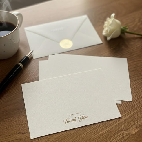 Papierville 24 Pack 4x6, Thank You Cards with Envelopes & Stickers Ivory Gold Foil Flat Notecards Thick Matte Paper
