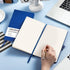 Dotted Journal/Notebook - Dot Grid Hard Cover Notebook, Premium Thick Paper with Fine Inner Pocket, Black Smooth Faux Leather, Pen Loop, 5.3'' x 8.26'' - Deep Blue by URSUNSHINE
