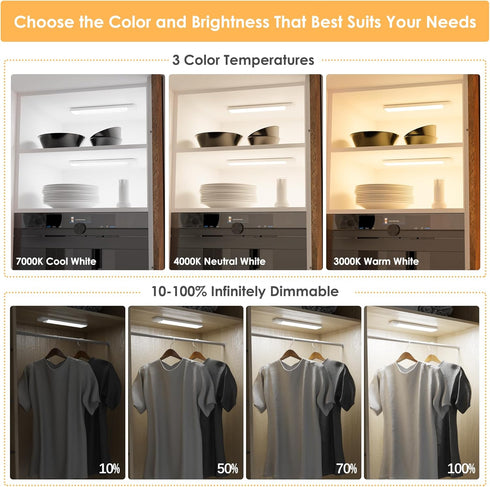 5-Pack 3 Dimmable Closet 7.9 inch Counter Motion Sensor Under Cabinet Light, Color Temperature Rechargeable Magnetic