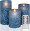 Blue Flameless Candles with Remote, Battery Operated Pillar Candles Set of 3,