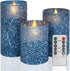 Blue Flameless Candles with Remote, Battery Operated Pillar Candles Set of 3,