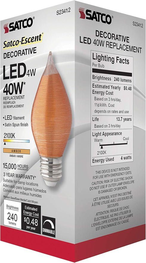 Satco 4.38 Inch 4W C15 LED Medium Base Replacement Lamp