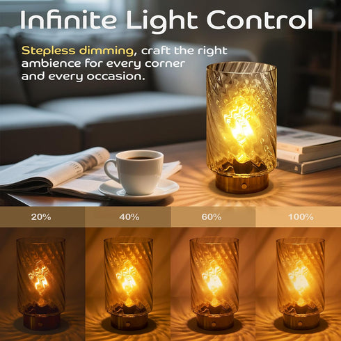 Dimming LUSHARBOR Battery Operated Lamp with Timer, Stepless Bedside Table Lamp Battery Powered Cordless Lamp for Home