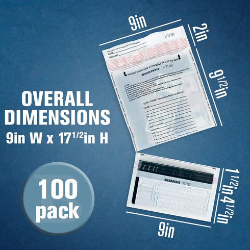 BankSupplies Vertical Split White Deposit Bags, Tamper Evident Dual Pocket Transaction Bag, Box of 100