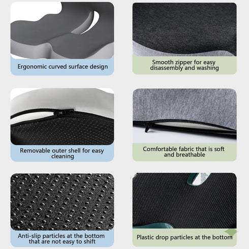 Seat Cushion Memory Foam with Ergonomic L-Shaped Extra Wide Support for Lower Back Relief, Comfort Cushion for Office