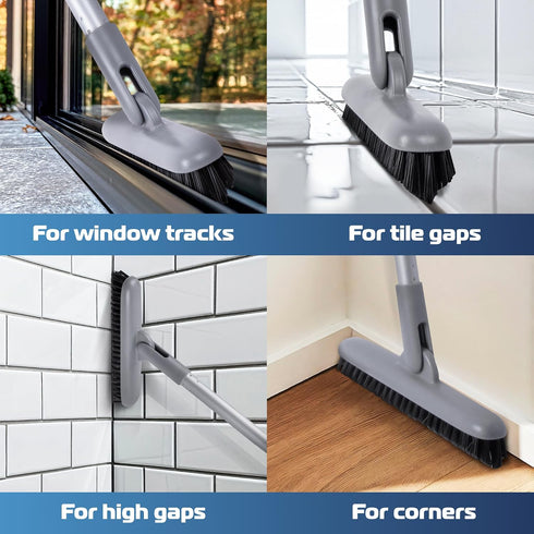 50'' 180 DSV Standard Grout Scrub Brush with Long Handle, Tile Grout Scrubber, V-Shape Crevice Cleaning Brush for Hard
