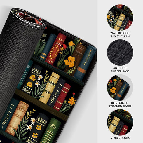 Mcapirivo 31.5"x15.7" Vintage Library Bookshelf Large Gaming Mouse Pad Flower XXL Desk Mat, Non-Slip Rubber Base