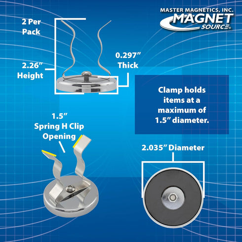 Master Magnetics Ceramic Round Base Magnet with Silver Spring Clamp, 2-Pack, 35 lb Pull
