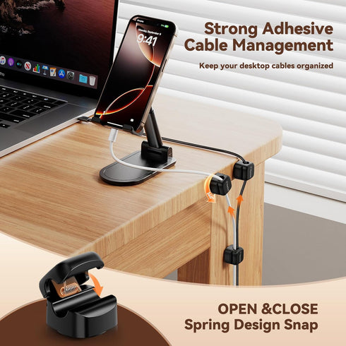 Yocice 12Pack Rotatable Cord Organizer,Spring Cable Clips Desk Cable Management Cord Holder Adhesive Phone Charger Cord