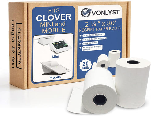 Clover Mini and Clover Mobile Thermal Printer Receipt Paper 2 1/4 x 80 (20 rolls)