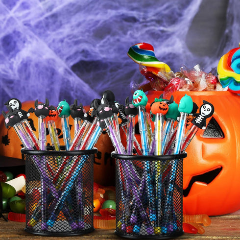 Qilery 96 Pcs Halloween Pencils Bulk with Top Eraser, Stackable Non-Sharpening Push Pencils for Kids Halloween Party