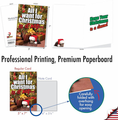 NobleWorks 12 Cat Christmas Cards with Envelopes - Holiday Humor Notecard Set for Men, Women (1x12 Design) - Pet Animal