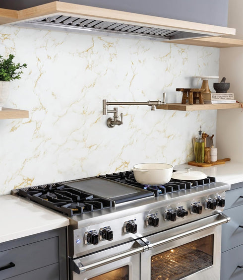 White Marble Contact Paper, 15.7"x78.7", Glossy Peel and Stick Wallpaper with Yellow Marble Grain for Decor