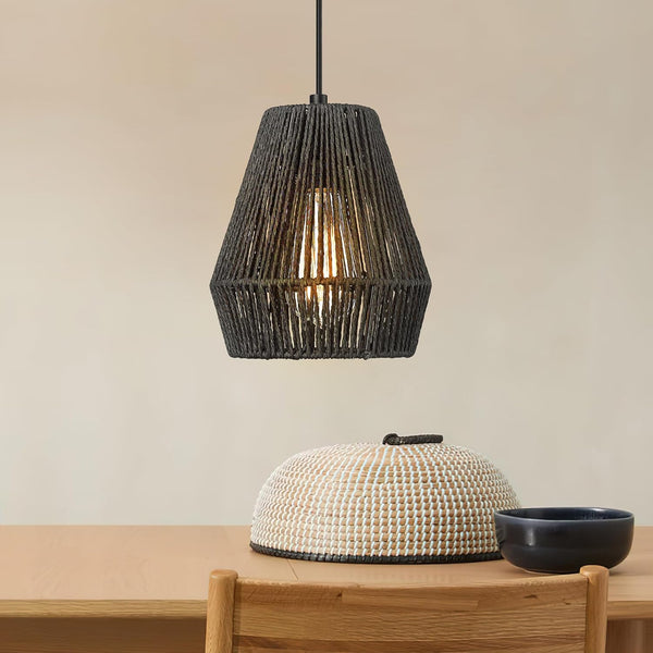 Woven Pendant Light Fixtures, ELYONA 7" Farmhouse Coastal Hanging Lamp with Matte