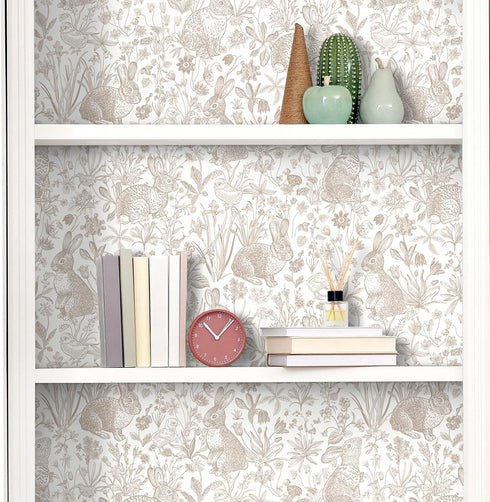 17.5in23ft Countryside ReWallpaper Beige Bunny Wallpaper Peel and Stick Neutral Cottage Wallpaper Bathroom Waterproof