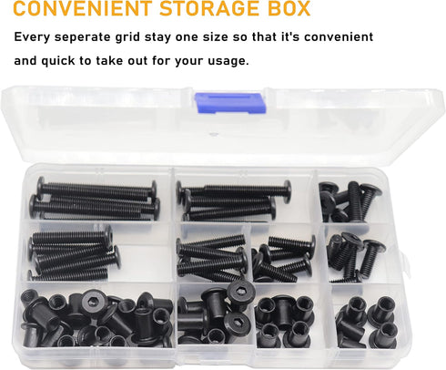 binifiMux M6 35-Set Countsunk M6x15mm/ 20mm/ 25mm/ 30mm/ 35mm/ 40mm/ 50mm Black Hex Drive Socket Cap Bolts Kit, Allen
