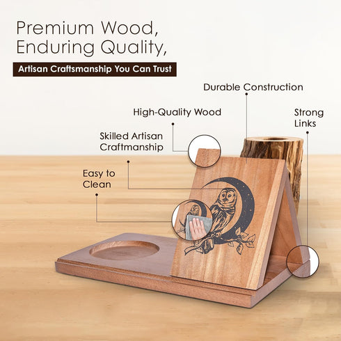 Home Smart Style Wooden Triangle Book Stand & Reading Valet Book Rest with Cup, Phone, Glasses & Pen Holder Thumb Book