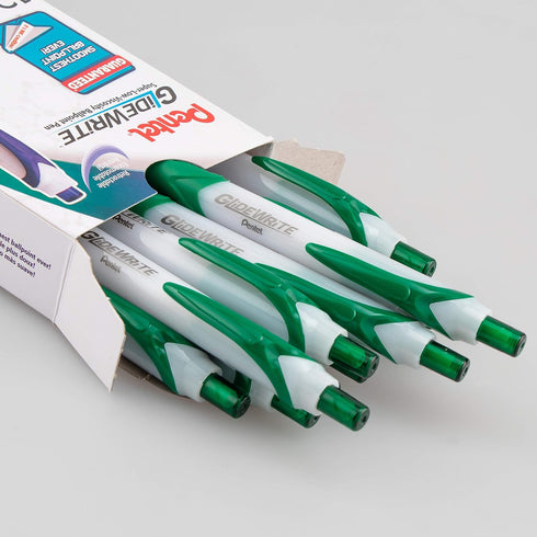 Pentel GlideWrite Ballpoint Pen with TechniFlo Ink, 1.0mm Medium Line, Green Ink, Pack of 12
