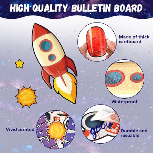 Outer Space Bulletin Board Set - Space Themed Classroom Decoration, Planet, Astronaut, Spacecraft DIY Photo Craft Cutout
