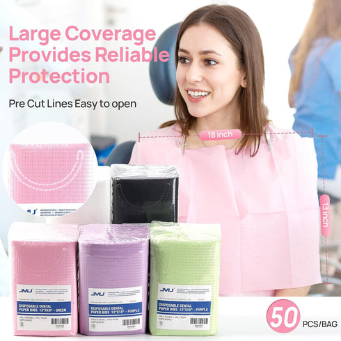 50 Pack 3-Ply 13"x18" JMU Pink Dental Bibs, Waterproof Disposable Dental Bibs for Dental Clinic, Tattoo Shop, Nail