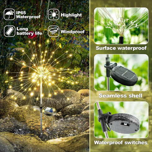 120 Anordsem Solar Garden Lights Outdoor: Bendable Copper Wire with LED Firework Beads - Warm Waterproof DIY Starburst