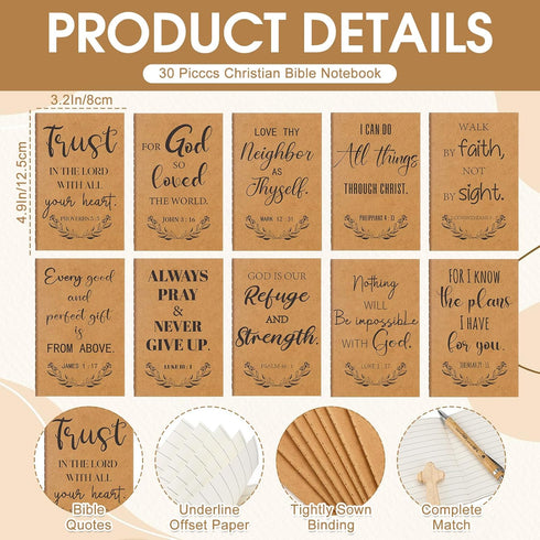 Spakon 120 Pcs/30 Set Christian Gifts | Bible Verse Notebooks, Bamboo Pens, Wooden Crosses for Church Favors