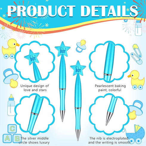 Outus 48 Pcs Baby Shower Pens Bulk, Baby Shower Favors for Birth Announcement Guests Decorations (Blue, For Boy)