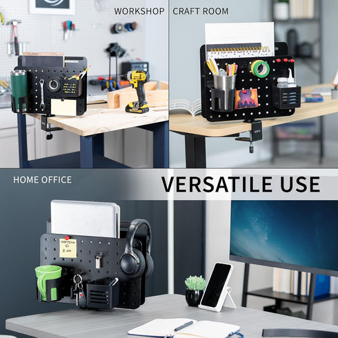 VIVO Steel Clamp-on Rotating Pegboard with Laptop Holder, 14 x 11 inch Magnetic Desk Accessory Organizer (Black)