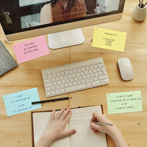 ANSTEEP 500PCS 3x5 Inches Colored Index Cards, Flash Cards with Ring, Lined on Both Side Notecards Ruled Study Card