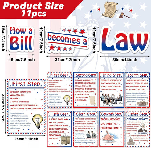 party greeting 11pcs American Bill and Law Bulletin Board Set US Government and History Bulletin Board Social Studies Classroom Decor Study Material for Teacher Middle School High School Decorations
