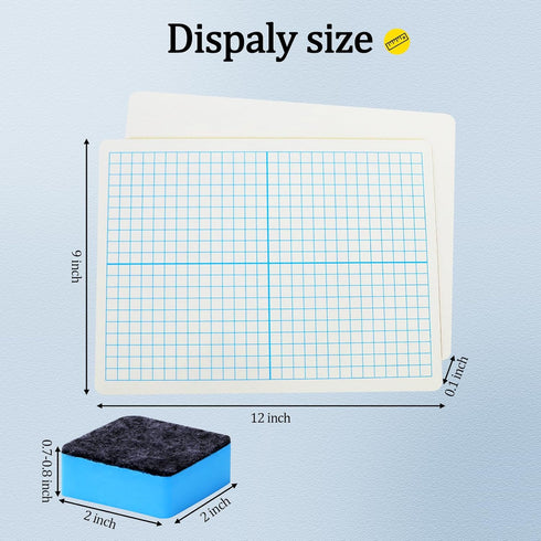 Small Dry Erase Graph Board, 9"x12" XY Axis Whiteboard - 10 Pack Mini Math Boards for Students with 10 Erasers