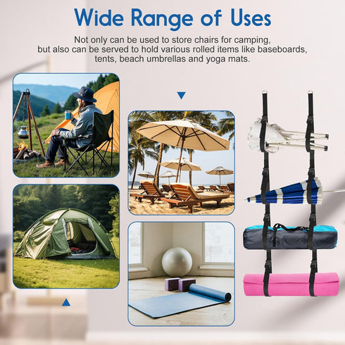 Camping Chair Wall Storage for Garage, Wall Storage Rack, Mounted Organizer System with Quick Release Buckles
