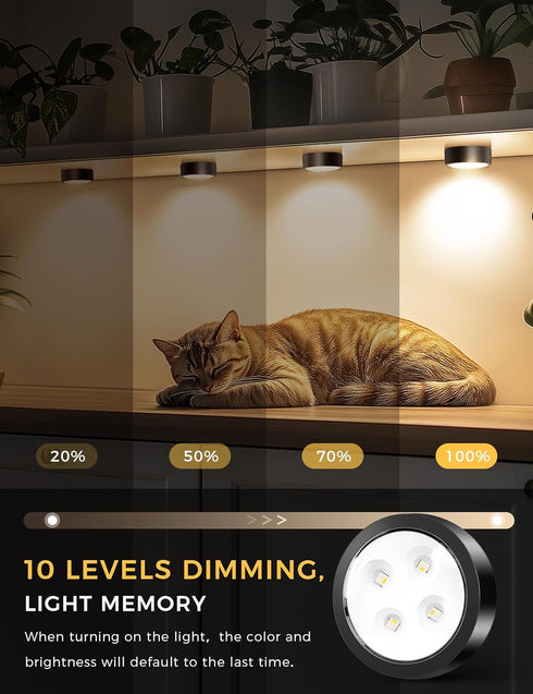 2 Pack Stick on Lights with Remote Shelf Battery Operated Push Lights Small Led Bookshelf Above Cabinet Lighting Black