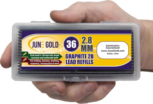June Gold 36 Pieces, 2.8 mm 2B Lead Refills, 120 mm Length, Long Reach/Deep Hole/Long Nose by June Gold