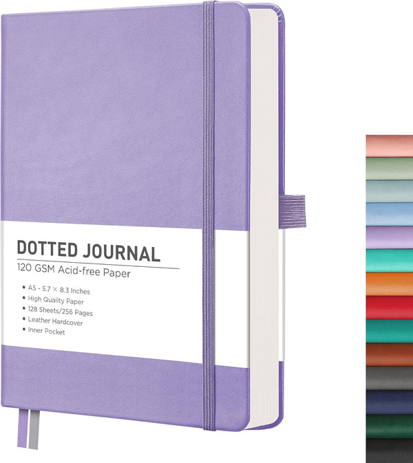 RETTACY Bullet Dotted Journal, A5 Dotted Grid Notebook with 256 Pages, 120 GSM Premium Acid-Free Paper, Leather