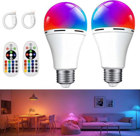 Rechargeable Battery Operated Light Bulb, E26 Dimmable Color Light Bulb, 40W Equivalent, 2-Pack