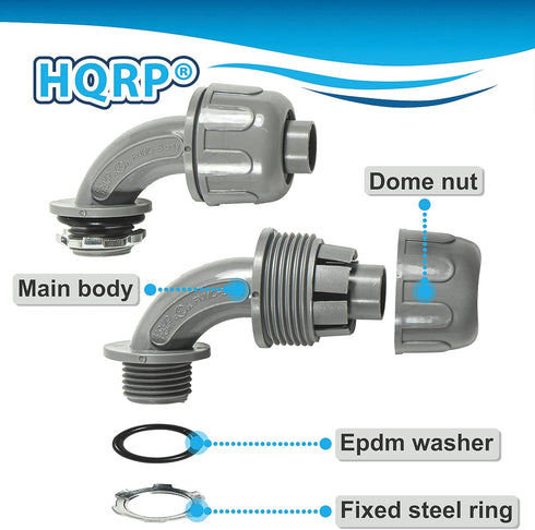 HQRP 2-Pack 3/4-Inch Nonmetallic Plastic Liquid Tight Connector, 90 Degree Electrical Conduit Connector Fitting