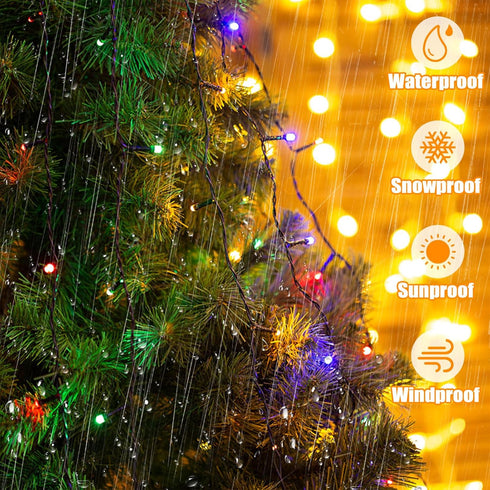 LitHome 100 33FT 34Colors 102 4th LED Solar Christmas String Lights Outdoor, Changing Solar/USB Red White Blue Lights