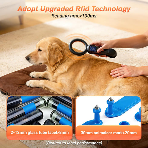 MUMUQ FDX-B(ISO11784/85) 500 1.44 Inch Pet Microchip Scanner, EMID Animal Micro Chip Reader Records Data Storage